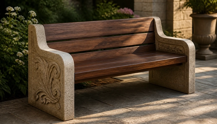 ساخت نیمکت ترکیبی سنگی و چوبی (Stone and Wood Combination Bench)